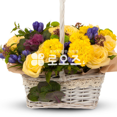 노랑혼합꽃바구니
