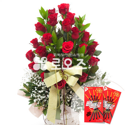 샘솟은 붉은장미 빼빼로 꽃바구니